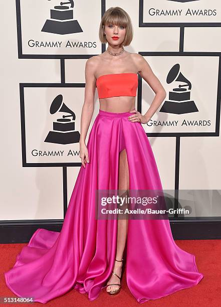 Musician Taylor Swift arrives at The 58th GRAMMY Awards at Staples Center on February 15, 2016 in Los Angeles, California.