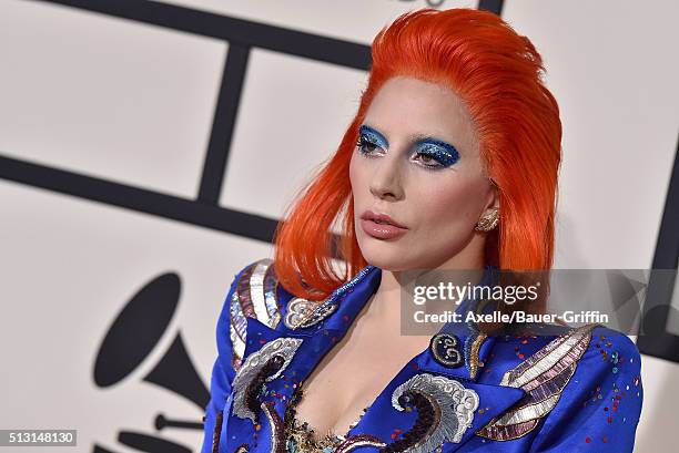 Singer Lady Gaga arrives at The 58th GRAMMY Awards at Staples Center on February 15, 2016 in Los Angeles, California.