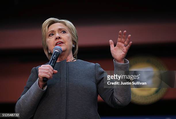 Democratic presidential candidate former Secretary of State Hillary Clinton speaks during a "Get Out The Vote" event at George Mason University on...