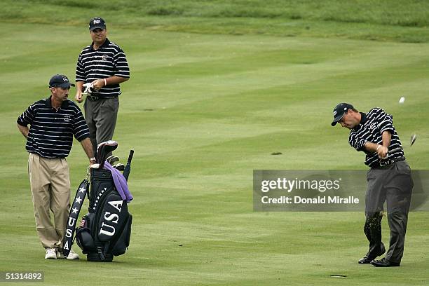 Team player Chris DiMarco plays off the 12th fairwayduring the final practice day for the 35th Ryder Cup Matches at the Oakland Hills Country Club on...