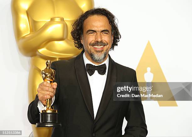 Director Alejandro G. Inarritu, winner of the Best Director award for 'The Revenant,' pose in the press room at the 88th Annual Academy Awards at...