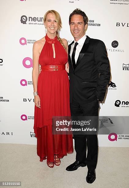 Actor Eric McCormack and wife Janet Holden attend the 24th annual Elton John AIDS Foundation's Oscar viewing party on February 28, 2016 in West...