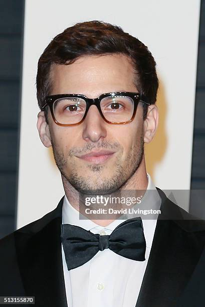 Actor Andy Samberg arrives at the 2016 Vanity Fair Oscar Party Hosted by Graydon Carter at the Wallis Annenberg Center for the Performing Arts on...