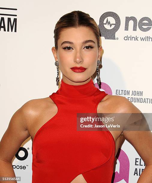 Hailey Rhode Baldwin attends the 24th annual Elton John AIDS Foundation's Oscar viewing party on February 28, 2016 in West Hollywood, California.