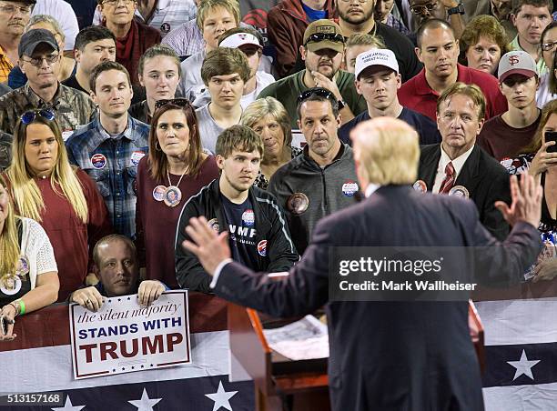 Republican presidential candidate Donald Trump speaks to supporters during a rally at Valdosta State University February 29, 2016 in Valdosta,...