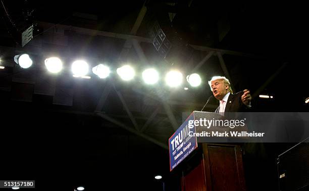 Republican presidential candidate Donald Trump speaks to supporters during a rally at Valdosta State University February 29, 2016 in Valdosta,...