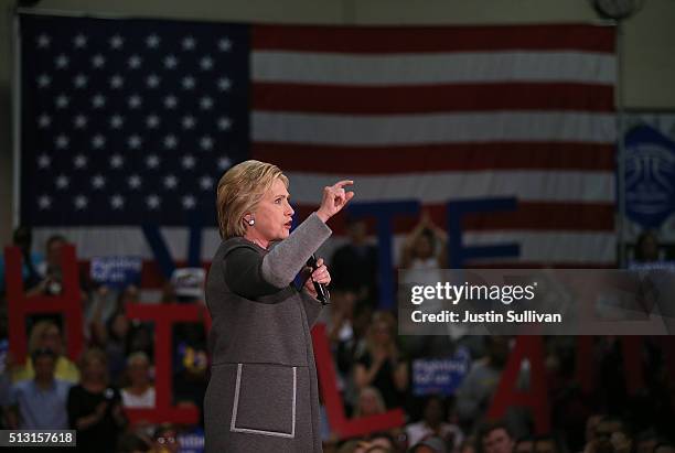 Democratic presidential candidate former Secretary of State Hillary Clinton speaks during a "Get Out The Vote" event at Lake Taylor Senior High...