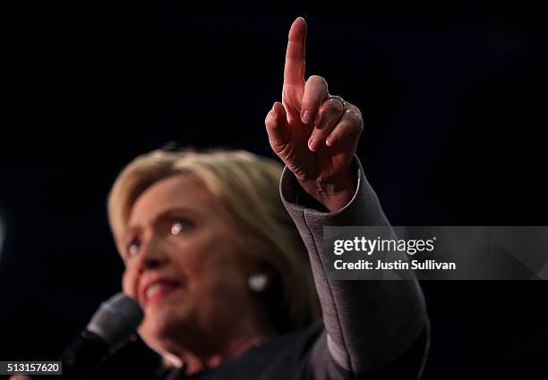 Democratic presidential candidate former Secretary of State Hillary Clinton speaks during a "Get Out The Vote" event at Lake Taylor Senior High...