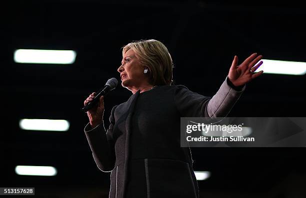 Democratic presidential candidate former Secretary of State Hillary Clinton speaks during a "Get Out The Vote" event at Lake Taylor Senior High...