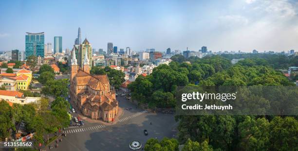 panorama top view of downtown ho chi minh city around duc ba church - hochi minh stock pictures, royalty-free photos & images