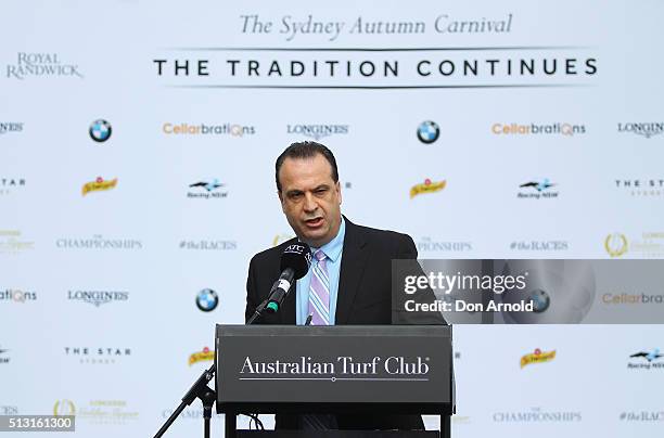 Peter V'landys attends the 2016 Sydney Autumn Racing Carnival launch at Royal Randwick Racecourse on March 1, 2016 in Sydney, Australia.