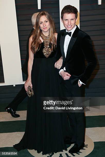 Hannah Bagshawe and Eddie Redmayne arrive at the 2016 Vanity Fair Oscar Party Hosted by Graydon Carter at the Wallis Annenberg Center for the...