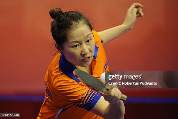 Li Jie of Netherlands competes against Chasselin Pauline of France during the 2016 World Table Tennis Championship Women's Team Division Round 4...