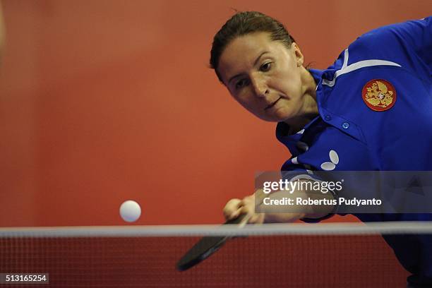 Dolgikh Maria of Russia competes against Ekholm Matilda of Sweden during the 2016 World Table Tennis Championship Women's Team Division Round 4 match...