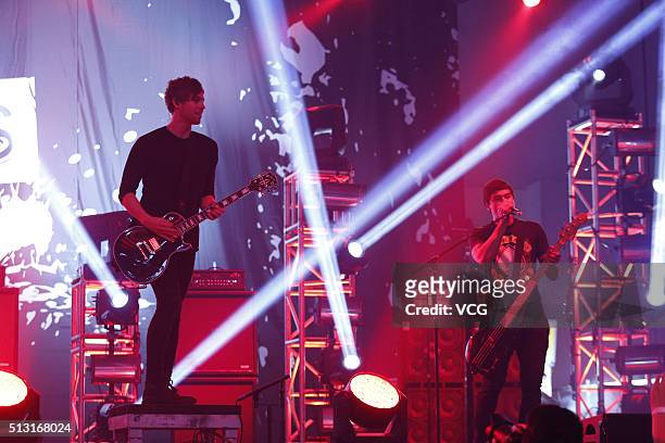 Luke Hemmings and Calum Hood of Australia band 5 Seconds of Summer hold concert on February 29, 2016 in Taipei, Taiwan of China.