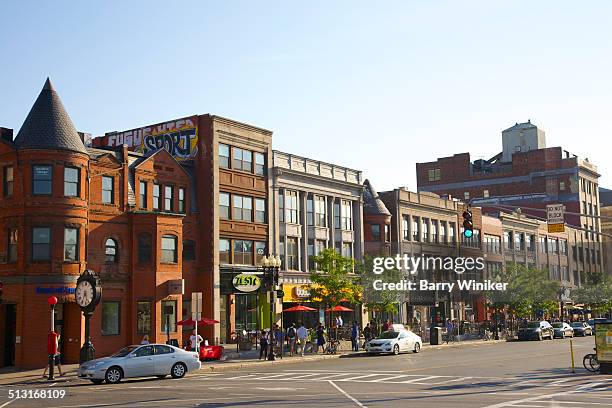 late afternoon light on boston commercial street - boylston street photos et images de collection