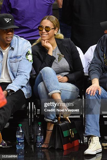 Beyonce attends a basketball game between the Brooklyn Nets and the Los Angeles Clippers at Staples Center on February 29, 2016 in Los Angeles,...