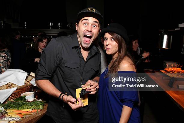 Comedian Alex Farnham of "Mockstars" and internet personality Olga Kay attend the Maker Studios SPARK premiere after party at the Culver Hotel on...