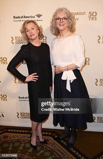 Faye Grant and Blythe Danner attend the Roundabout Theatre Company's 50th Anniversary Gala at The Waldorf-Astoria on February 29, 2016 in New York...