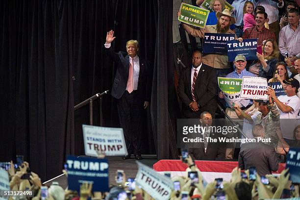Republican presidential candidate Donald Trump walks out to speak during a campaign event at the Valdosta State University in Valdosta, GA on Monday...