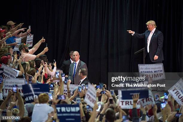 Republican presidential candidate Donald Trump walks out to speak during a campaign event at the Valdosta State University in Valdosta, GA on Monday...