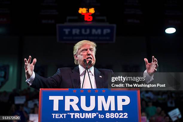 Republican presidential candidate Donald Trump speaks during a campaign event at the Valdosta State University in Valdosta, GA on Monday Feb. 29,...