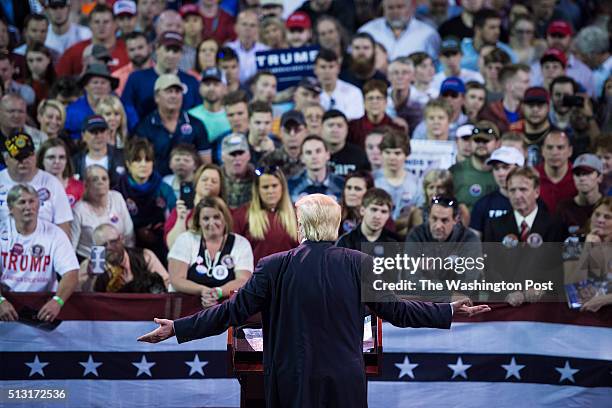 Republican presidential candidate Donald Trump speaks during a campaign event at the Valdosta State University in Valdosta, GA on Monday Feb. 29,...