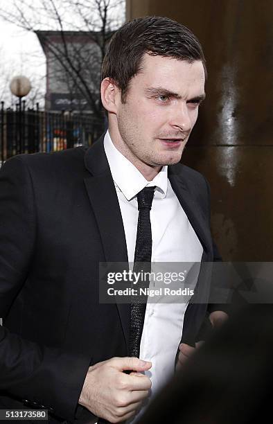 Footballer Adam Johnson arrives at Bradford Crown Court for day thirteen of the trial where he is facing child sexual assault charges on March 1,...