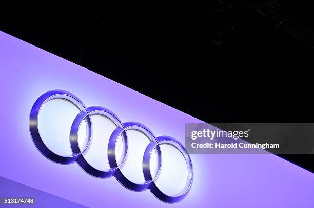 An Audi logo is displayed during the Geneva Motor Show 2016 on March 1, 2016 in Geneva, Switzerland.