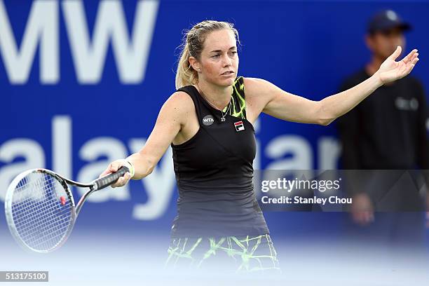 Klara Koukalova of Czech Republic reacts during her match against Naomi Broady of Breat Britain during round two of the 2016 BMW Malaysian Open at...