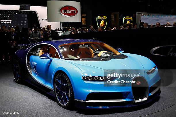 Bugatti Chiron model is displayed during the press day of the 86th Geneva International Motor Show on March 1, 2016 in Geneva, Switzerland. The 86th...