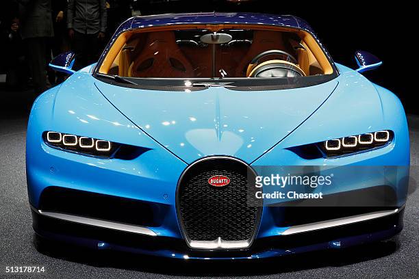 Bugatti Chiron model is displayed during the press day of the 86th Geneva International Motor Show on March 1, 2016 in Geneva, Switzerland. The 86th...