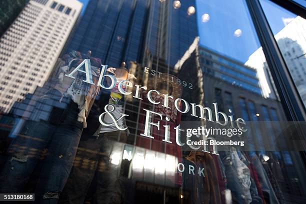Abercrombie & Fitch Co. Signage is displayed at the store on 5th Avenue in New York, U.S., on Sunday, Feb. 28, 2016. Abercrombie & Fitch Co. Is...