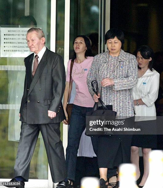 Alleged U.S. Army deserter Charles Jenkins and his wife Hitomi Soga leave the Tokyo Women's Medical University September 11, 2004 in Tokyo, Japan....