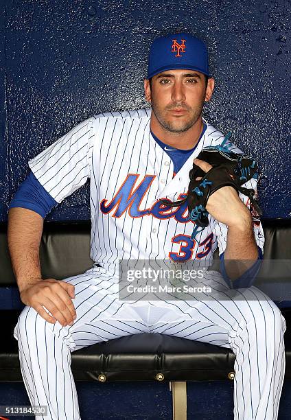 Pitcher Matt Harvey poses for photos during media day at Traditions Field on March 1, 2016 in Port St. Lucie, Florida.