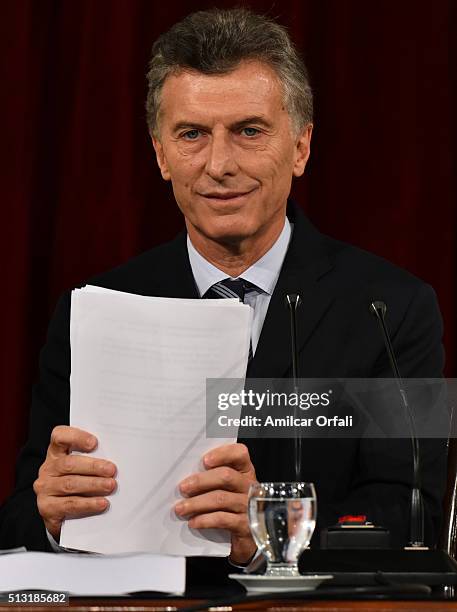 President of Argentina Mauricio Macri looks on during the inauguration of the 134th Period of Congress Ordinary Sessions on March 01, 2016 in Buenos...