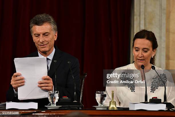 Vice president Gabriel Michetti speaks during the inauguration of the 134th Period of Congress Ordinary Sessions on March 01, 2016 in Buenos Aires,...