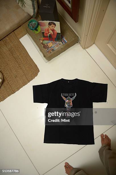 Bollywood actor Akshara Haasan's Michael Jackson T-shirt during her profile shoot on January 17, 2015 in Mumbai, India.