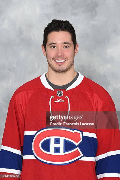 Victor Bartley of the Montreal Canadiens poses for his official headshot for the 2015-2016 season on February 26, 2016 at the Bell Sports Complex in...