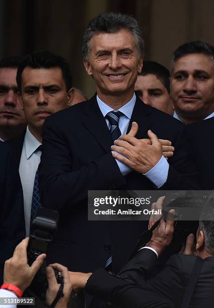 President of Argentina Mauricio Macri gestures during the inauguration of the 134th Period of Congress Ordinary Sessions on March 01, 2016 in Buenos...