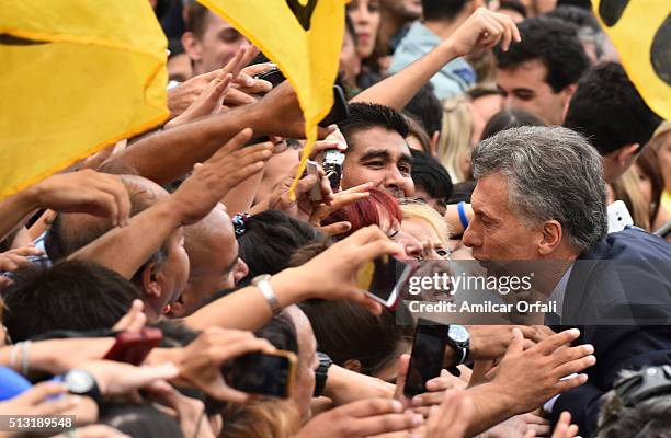 President of Argentina Mauricio Macri greets people after the inauguration of the 134th Period of Congress Ordinary Sessions on March 01, 2016 in...