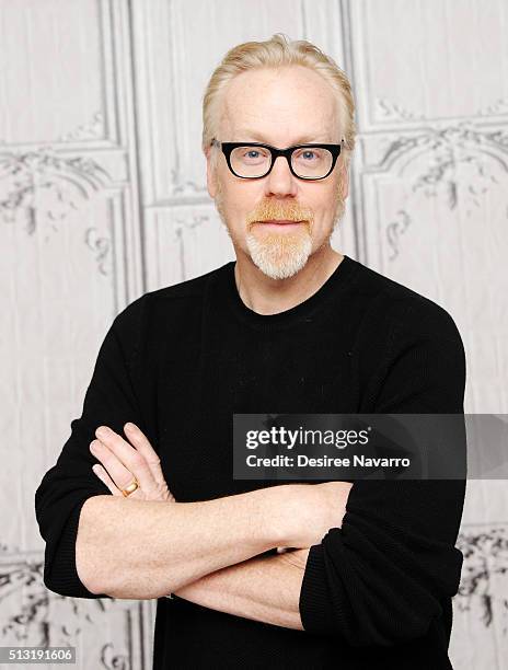 Host Adam Savage talks about the final season of the hit show 'Mythbusters' during AOL Build at AOL Studios In New York on March 1, 2016 in New York...