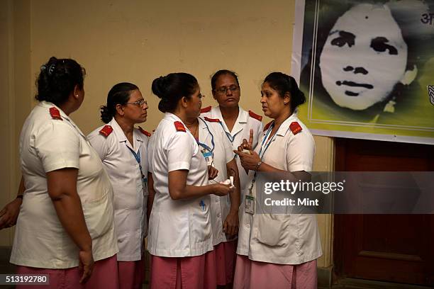 Aruna Shanbaug, a nurse who was raped in 1973 by a staff member at the hospital, passed away. The staff nurses were seen here at the final condolence...