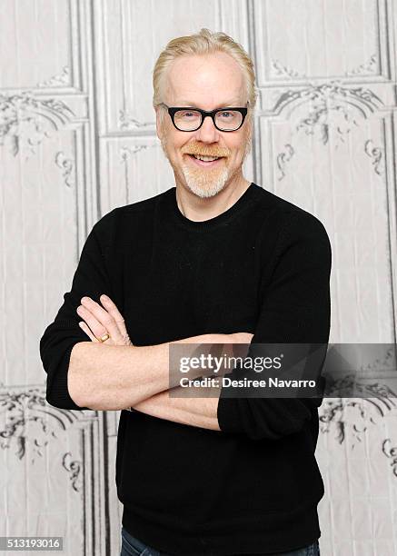 Host Adam Savage talks about the final season of the hit show 'Mythbusters' during AOL Build at AOL Studios In New York on March 1, 2016 in New York...