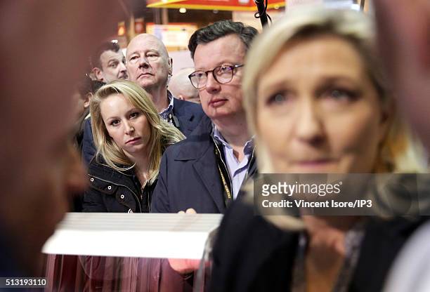 President of French far right Front National party Marine Le Pen and neice Front National MP Marion Marechal-Le Pen visit the Salon de l Agriculture...