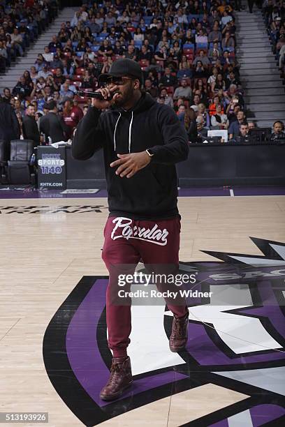 Singer, Sage the Gemini performs during the Oklahoma City Thunder game against the Sacramento Kings at Sleep Train Arena on February 29, 2016 in...