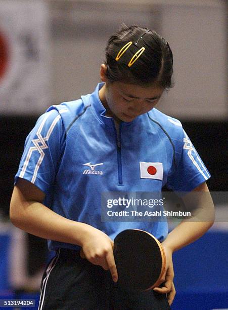Ai Fukuhara of Japan shows her dejection after losing in the Girls Team semi final during day three of the ITTF World Junior Table Tennis...