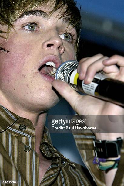 Singer Jesse McCartney performs during Popstar! Magazine's album release party for McCartney's new CD "Beautiful Soul" on September 17, 2004 at...