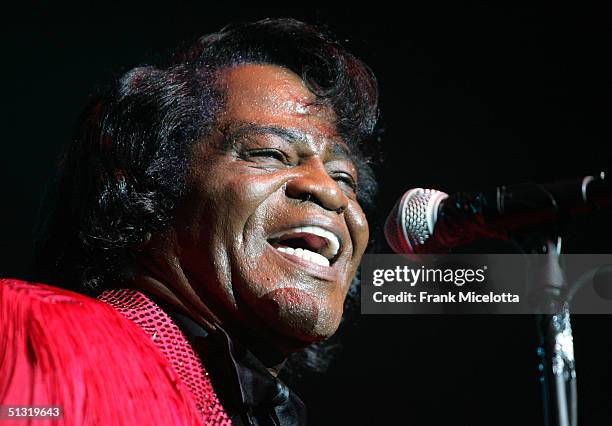 Musician James Brown performs on stage at the Miller Rock Thru Time Celebrating 50 Years of Rock Concert at Roseland September 17, 2004 in New York...