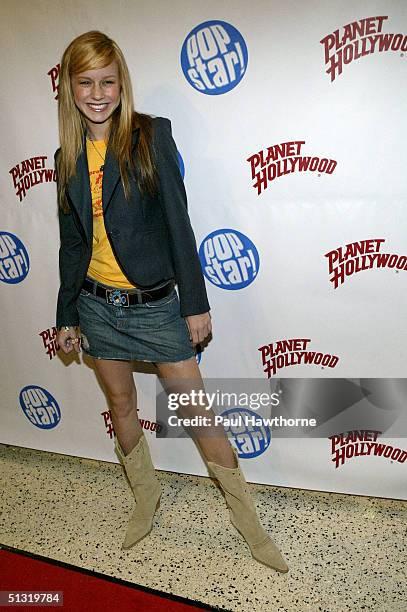 Actress Brie Larson attends Popstar! Magazine's album release party for Jesse McCartney's new CD "Beautiful Soul" on September 17, 2004 at Planet...